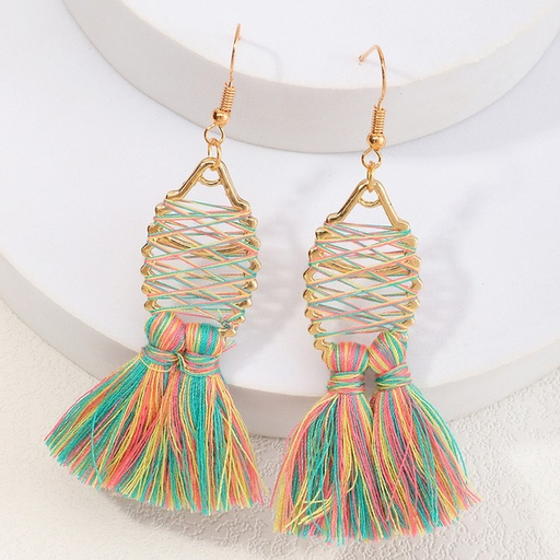 Bulk Jewelry Wholesale color alloy tassel DIY cotton line fish-shaped earrings JDC-ES-GSE001 Wholesale factory from China YIWU China