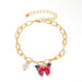 Wholesale Color Butterfly Alloy Pearl Thick Chain Bracelet JDC-BT-A028 Bracelet 妙雅 02KC pink 3932 Wholesale Jewelry JoyasDeChina Joyas De China