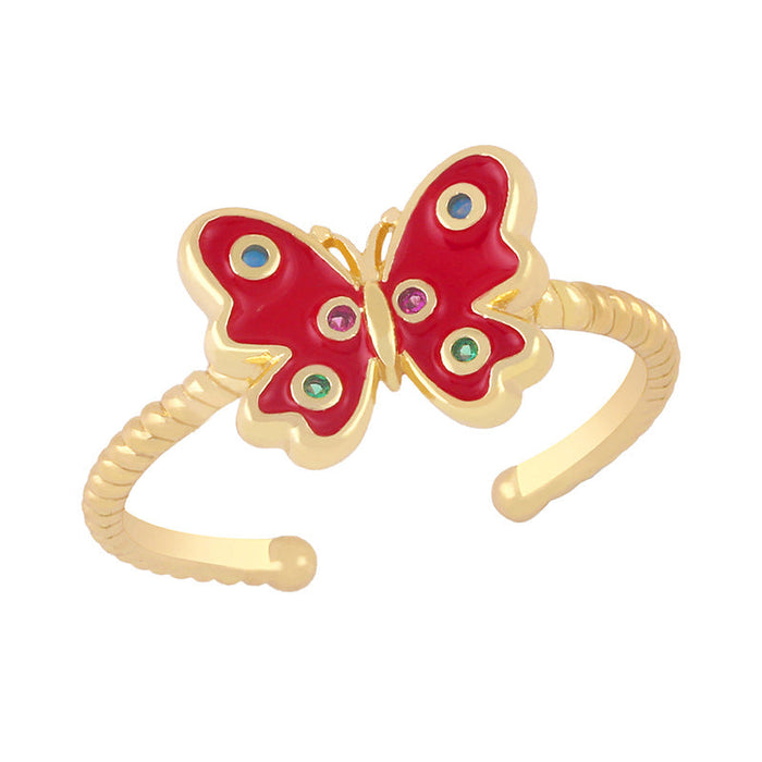 Wholesale Color Butterfly Electroplated Copper Rings JDC-RS-AS276 Rings JoyasDeChina red adjustable Wholesale Jewelry JoyasDeChina Joyas De China