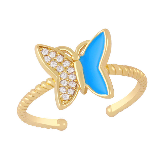 Wholesale Color Butterfly Electroplated Copper Rings JDC-RS-AS297 Rings JoyasDeChina blue adjustable Wholesale Jewelry JoyasDeChina Joyas De China
