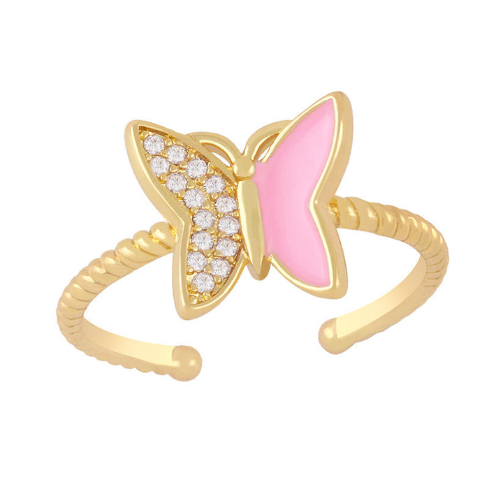 Wholesale Color Butterfly Electroplated Copper Rings JDC-RS-AS297 Rings JoyasDeChina pink adjustable Wholesale Jewelry JoyasDeChina Joyas De China