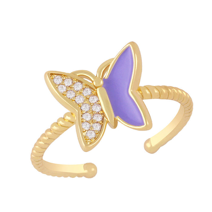 Wholesale Color Butterfly Electroplated Copper Rings JDC-RS-AS297 Rings JoyasDeChina purple adjustable Wholesale Jewelry JoyasDeChina Joyas De China