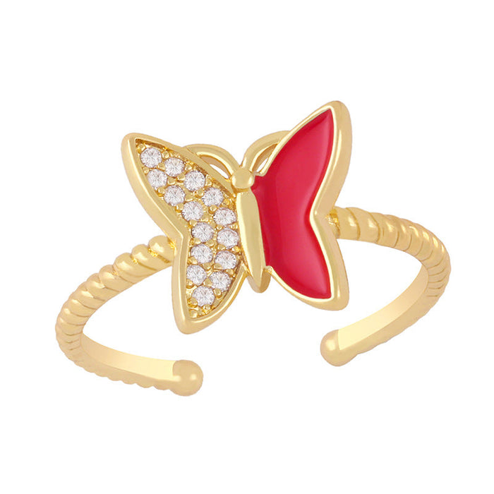Wholesale Color Butterfly Electroplated Copper Rings JDC-RS-AS297 Rings JoyasDeChina red adjustable Wholesale Jewelry JoyasDeChina Joyas De China