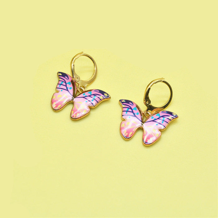 Wholesale color butterfly metal earrings JDC-ES-XC316 Earrings 夏晨 pink Wholesale Jewelry JoyasDeChina Joyas De China