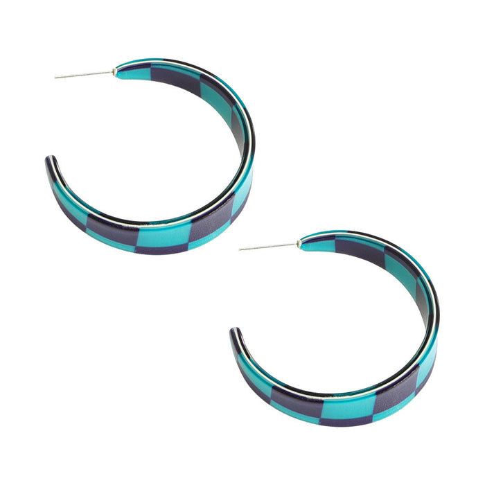 Wholesale color checkerboard C word resin earrings JDC-ES-V232 Earrings JoyasDeChina blue Wholesale Jewelry JoyasDeChina Joyas De China