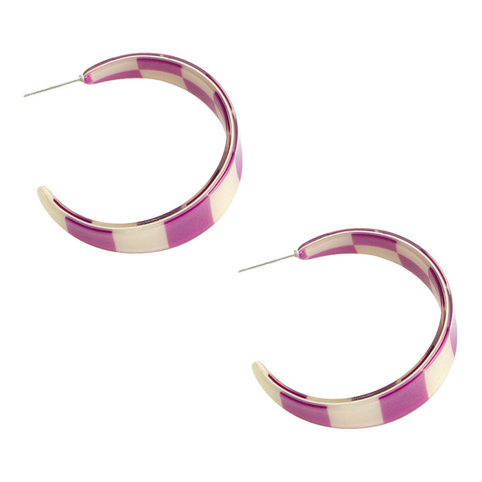 Wholesale color checkerboard C word resin earrings JDC-ES-V232 Earrings JoyasDeChina purple Wholesale Jewelry JoyasDeChina Joyas De China