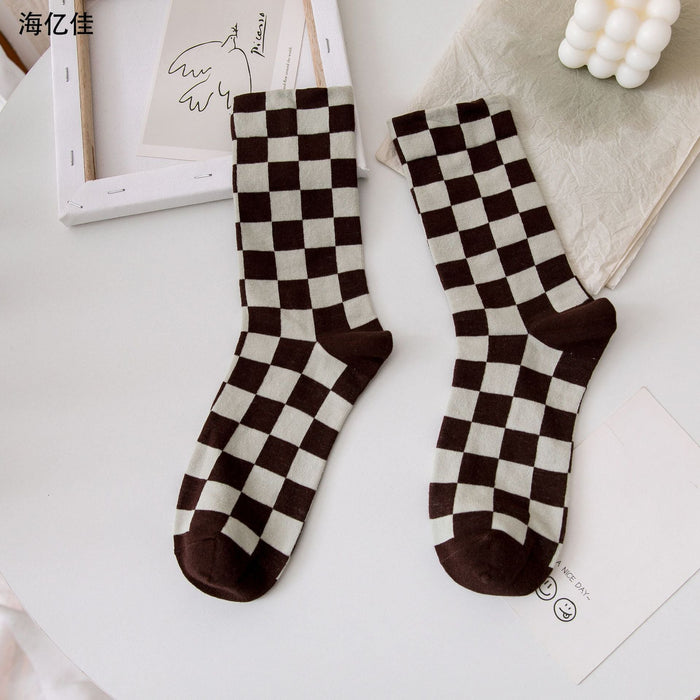 Wholesale color checkerboard cotton socks JDC-SK-GSHYJ005 Sock JoyasDeChina brown one size Wholesale Jewelry JoyasDeChina Joyas De China