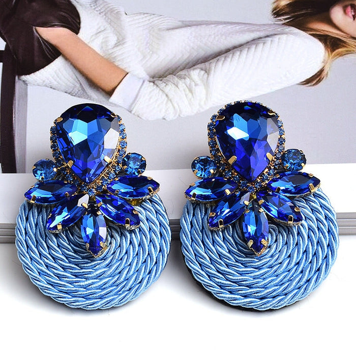 Wholesale Color Crystal Rhinestone Round Earrings JDC-ES-SK016 Earrings 深刻 blue Wholesale Jewelry JoyasDeChina Joyas De China
