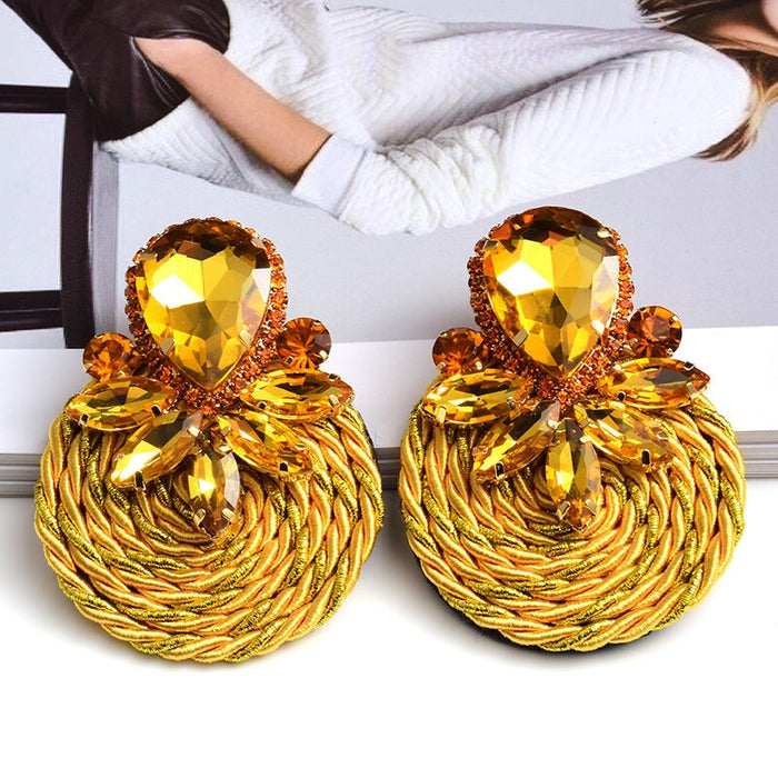 Wholesale Color Crystal Rhinestone Round Earrings JDC-ES-SK016 Earrings 深刻 gold Wholesale Jewelry JoyasDeChina Joyas De China