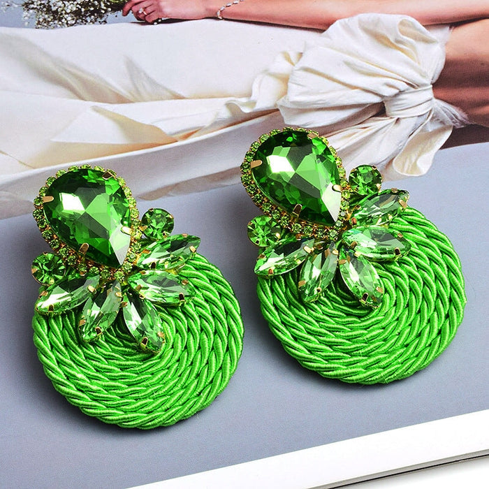 Wholesale Color Crystal Rhinestone Round Earrings JDC-ES-SK016 Earrings 深刻 green Wholesale Jewelry JoyasDeChina Joyas De China