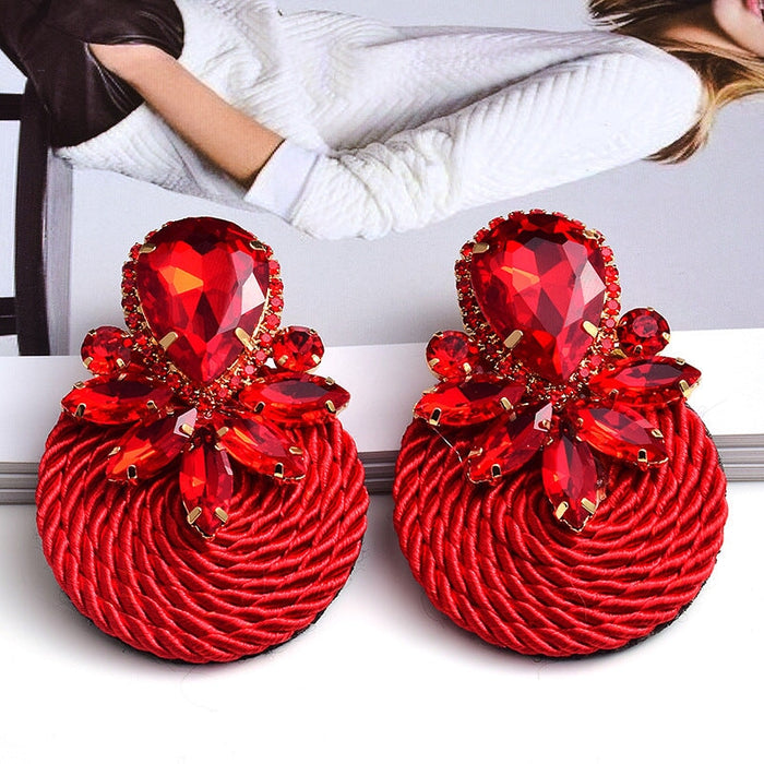Wholesale Color Crystal Rhinestone Round Earrings JDC-ES-SK016 Earrings 深刻 red Wholesale Jewelry JoyasDeChina Joyas De China
