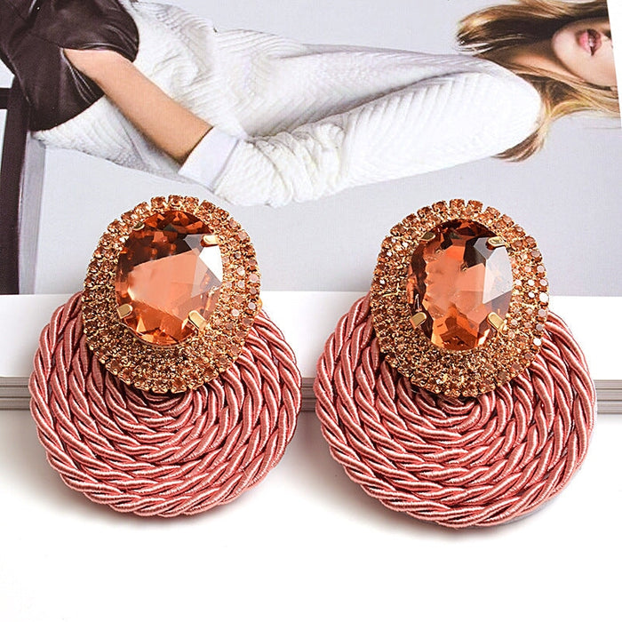 Wholesale Color Crystal Rhinestone Round Earrings JDC-ES-SK018 Earrings 深刻 black Wholesale Jewelry JoyasDeChina Joyas De China