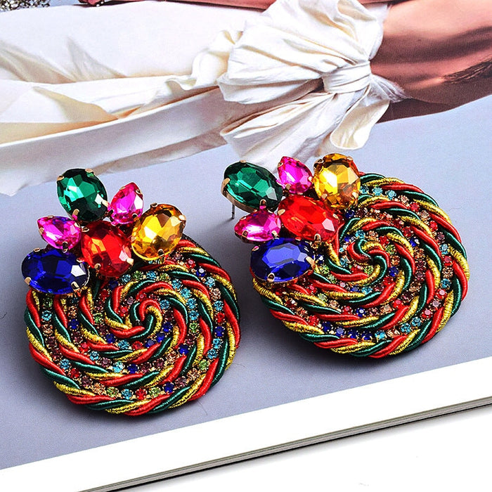 Wholesale Color Crystal Rhinestone Round Earrings JDC-ES-SK031 Earrings 深刻 Wholesale Jewelry JoyasDeChina Joyas De China
