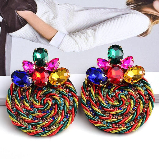 Wholesale Color Crystal Rhinestone Round Earrings JDC-ES-SK031 Earrings 深刻 Wholesale Jewelry JoyasDeChina Joyas De China