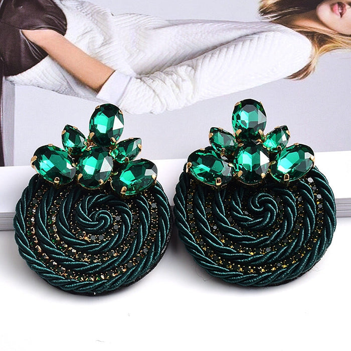 Wholesale Color Crystal Rhinestone Round Earrings JDC-ES-SK031 Earrings 深刻 green Wholesale Jewelry JoyasDeChina Joyas De China