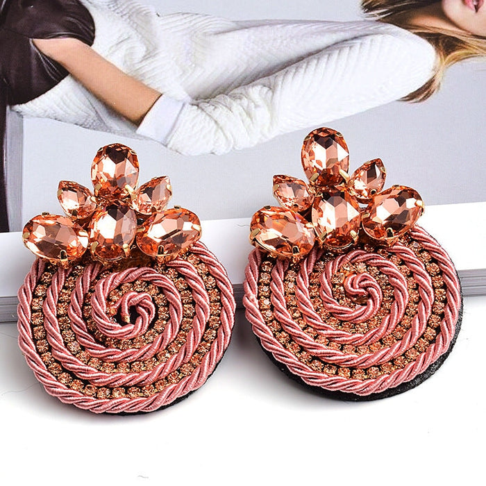 Wholesale Color Crystal Rhinestone Round Earrings JDC-ES-SK031 Earrings 深刻 pink Wholesale Jewelry JoyasDeChina Joyas De China