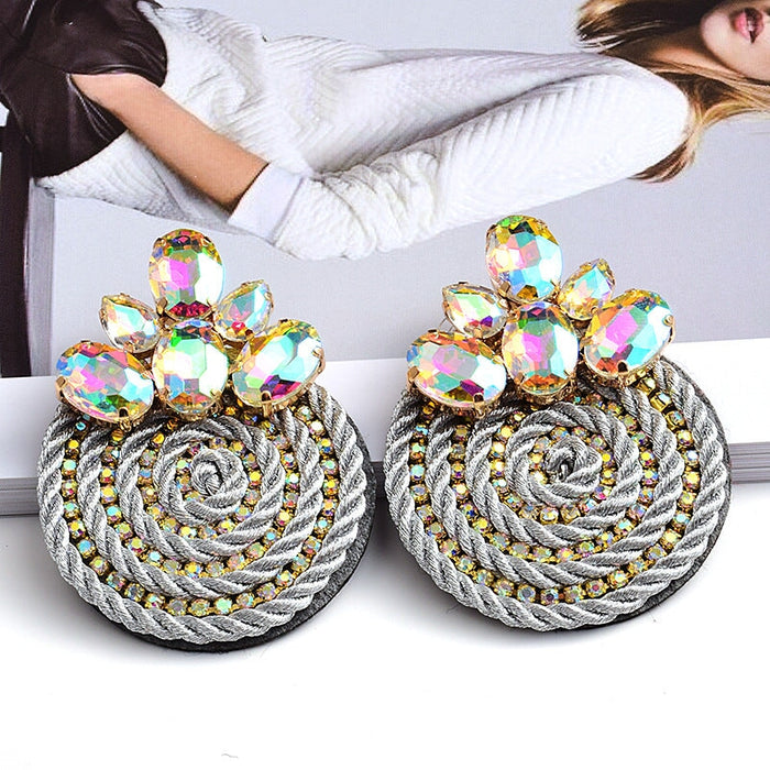 Wholesale Color Crystal Rhinestone Round Earrings JDC-ES-SK031 Earrings 深刻 silver Wholesale Jewelry JoyasDeChina Joyas De China