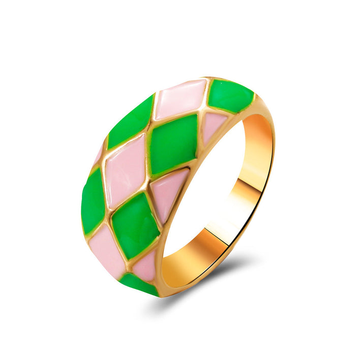 Wholesale color diamond checkerboard rings JDC-RS-D062 Rings JoyasDeChina 01KC gold # pink green Wholesale Jewelry JoyasDeChina Joyas De China