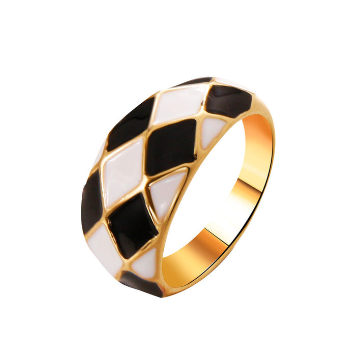 Wholesale color diamond checkerboard rings JDC-RS-D062 Rings JoyasDeChina 05KC gold # black and white Wholesale Jewelry JoyasDeChina Joyas De China