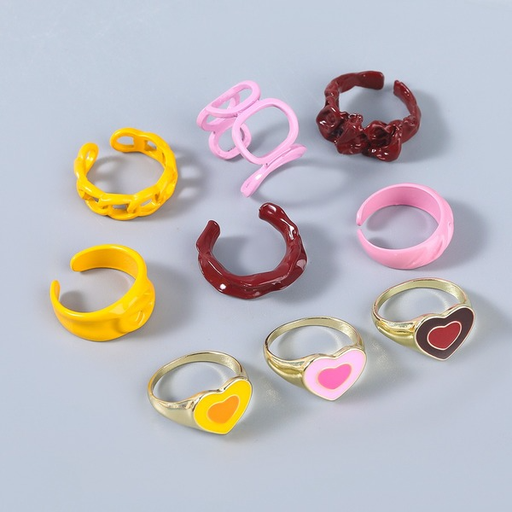 Wholesale color dripping oil heart-shaped copper rings 3-piece set JDC-RS-JL161 Rings JoyasDeChina Wholesale Jewelry JoyasDeChina Joyas De China
