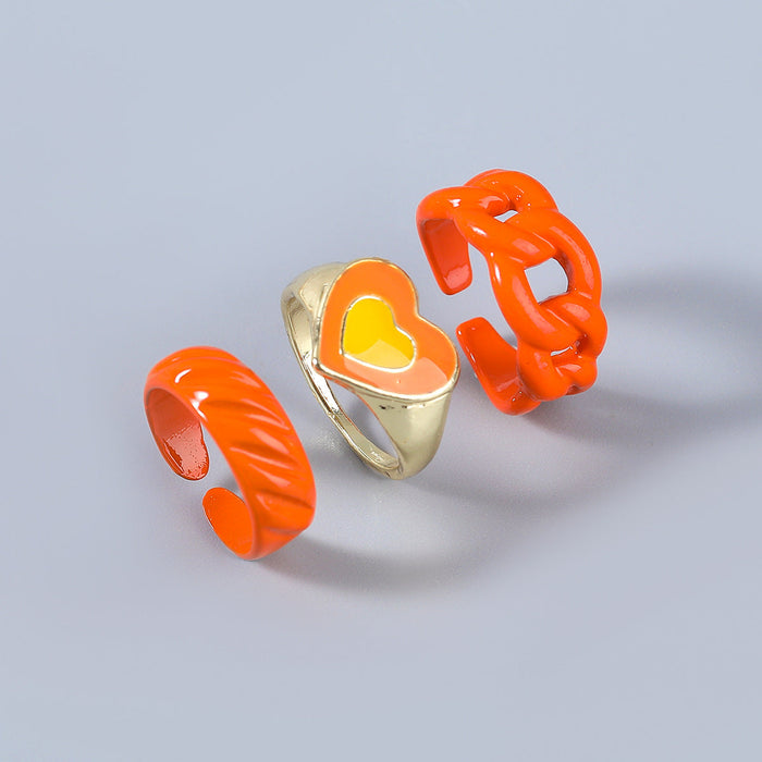 Wholesale color dripping oil heart-shaped copper rings 3-piece set JDC-RS-JL161 Rings JoyasDeChina orange Wholesale Jewelry JoyasDeChina Joyas De China