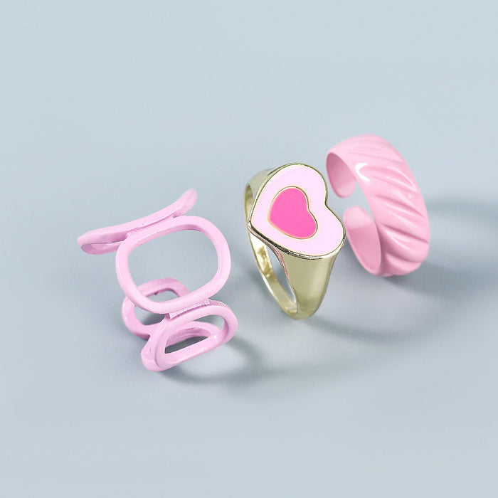 Wholesale color dripping oil heart-shaped copper rings 3-piece set JDC-RS-JL161 Rings JoyasDeChina pink Wholesale Jewelry JoyasDeChina Joyas De China