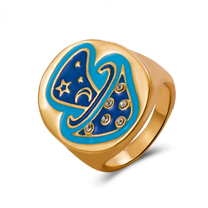 Wholesale color drop oil love ring JDC-RS-D066 Rings JoyasDeChina 02KC gold # blue A-202. Average code Wholesale Jewelry JoyasDeChina Joyas De China
