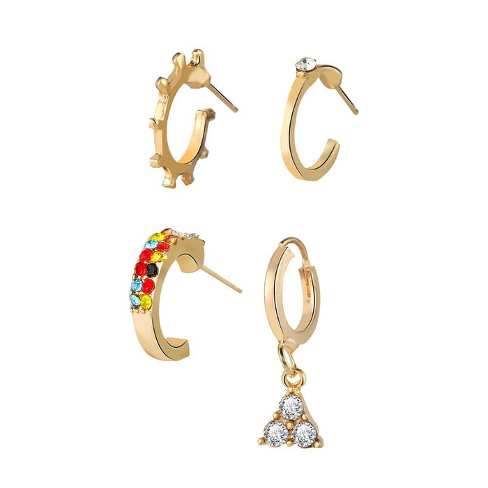 Wholesale color-encrusted zircon triangular earring set JDC-ES-F280 earrings JoyasDeChina A01-14-05 Wholesale Jewelry JoyasDeChina Joyas De China