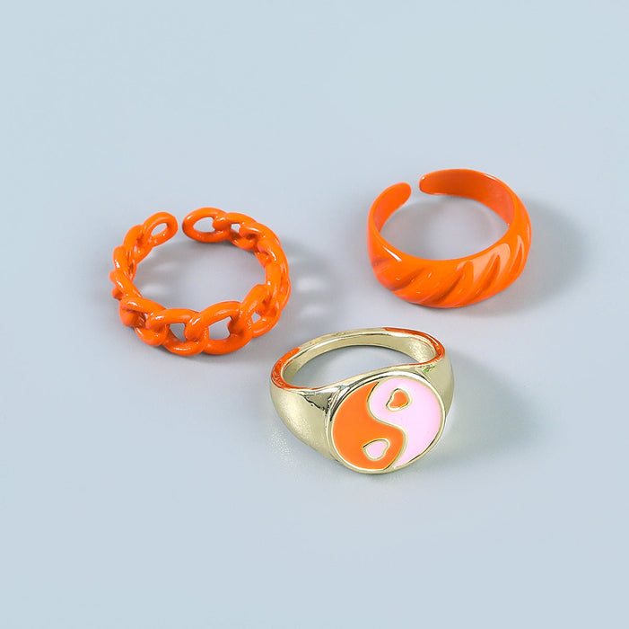Wholesale color gossip copper rings 3-piece set JDC-RS-JL159 Rings JoyasDeChina orange Wholesale Jewelry JoyasDeChina Joyas De China