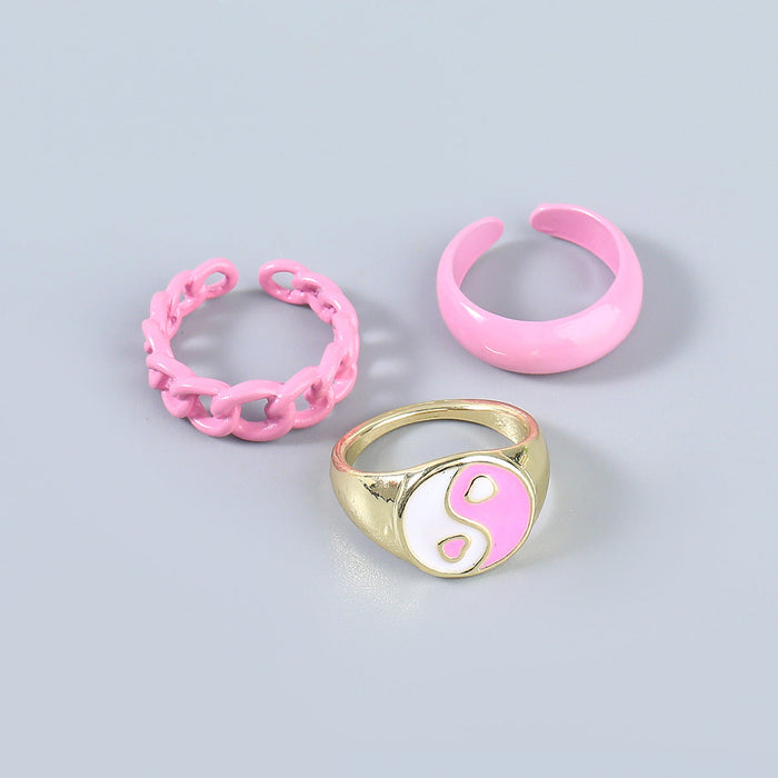 Wholesale color gossip copper rings 3-piece set JDC-RS-JL159 Rings JoyasDeChina pink Wholesale Jewelry JoyasDeChina Joyas De China