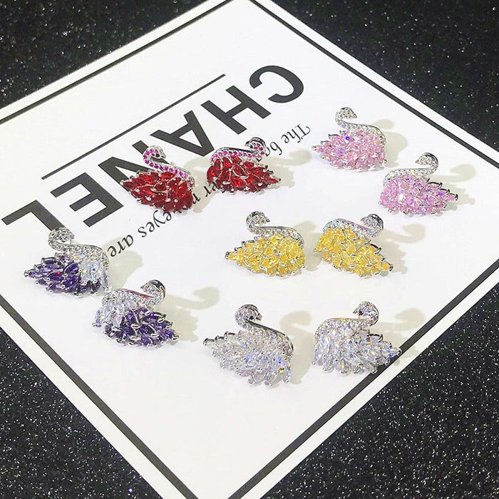 Wholesale color gradient zircon swan stud earrings MOQ≥2 JDC-ES-Kas002 Earrings 卡诗 gules MOQ2 Wholesale Jewelry JoyasDeChina Joyas De China