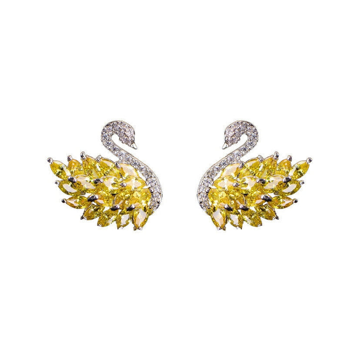 Wholesale color gradient zircon swan stud earrings MOQ≥2 JDC-ES-Kas002 Earrings 卡诗 Yellow MOQ2 Wholesale Jewelry JoyasDeChina Joyas De China