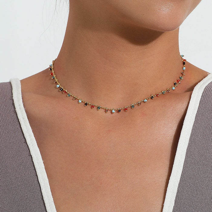 Wholesale color loose stone hanging red rice Bead Necklace JDC-NE-YinH006 Necklaces 颖皓 caise Wholesale Jewelry JoyasDeChina Joyas De China