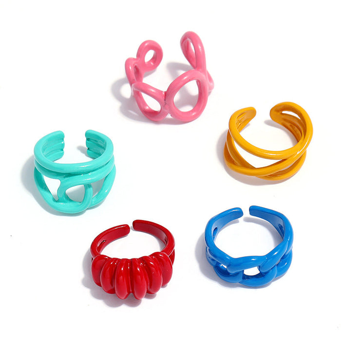 Wholesale color macarone ring 5-piece set JDC-RS-KQ040 Rings JoyasDeChina black Adjustable opening Wholesale Jewelry JoyasDeChina Joyas De China