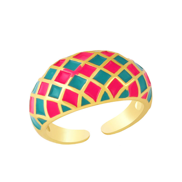 Wholesale Color Plaid Electroplating Copper Rings JDC-RS-AS272 Rings JoyasDeChina red green adjustable Wholesale Jewelry JoyasDeChina Joyas De China