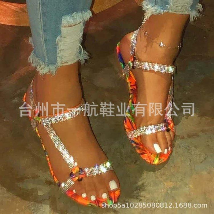 Bulk Jewelry Wholesale color PU flat-bottomed open-toed rhinestone sandals JDC-SD-JZ019 Wholesale factory from China YIWU China