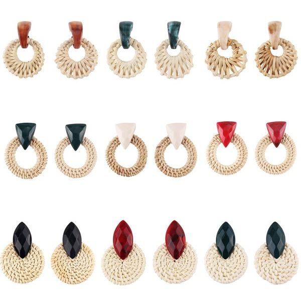 Bulk Jewelry Wholesale color resin grass vine woven round piece earring JDC-ES-V026 Wholesale factory from China YIWU China