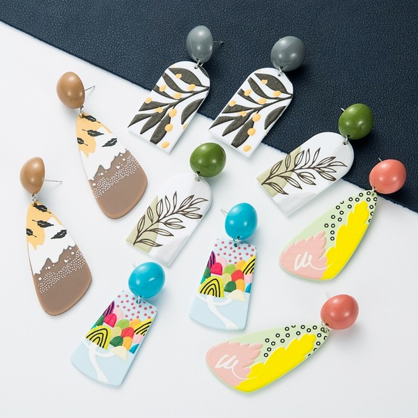 Bulk Jewelry Wholesale color resin print resin geometric earrings  JDC-ES-CL002 Wholesale factory from China YIWU China