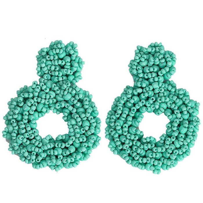 Bulk Jewelry Wholesale color resin Simia wind round hand-woven rice bead earrings JDC-ES-V083 Wholesale factory from China YIWU China