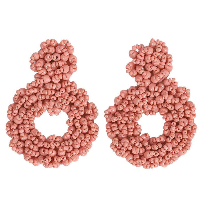 Bulk Jewelry Wholesale color resin Simia wind round hand-woven rice bead earrings JDC-ES-V083 Wholesale factory from China YIWU China