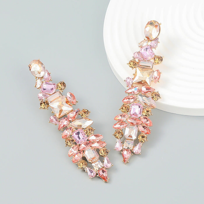 Wholesale Color Rhinestone Alloy Geometric Earrings JDC-ES-JL935 Earrings 氿乐 gold pink Wholesale Jewelry JoyasDeChina Joyas De China