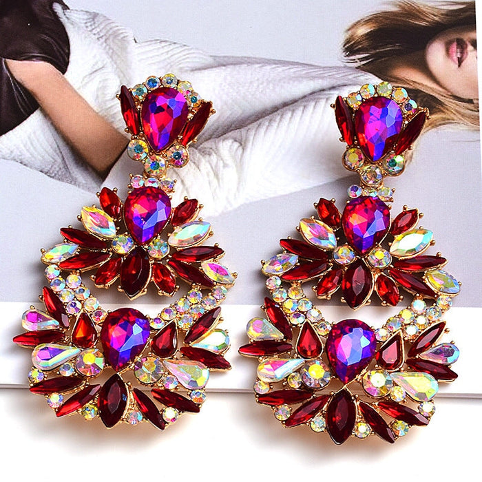 Wholesale Color Rhinestone Crystal Irregular Earrings JDC-ES-SK098 Earrings 深刻 red Wholesale Jewelry JoyasDeChina Joyas De China