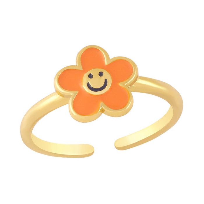 Wholesale color smiley face flowers electroplated copper rings JDC-RS-AS266 Rings JoyasDeChina orange adjustable Wholesale Jewelry JoyasDeChina Joyas De China