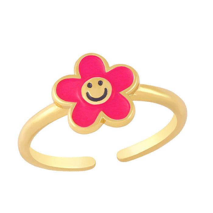 Wholesale color smiley face flowers electroplated copper rings JDC-RS-AS266 Rings JoyasDeChina rose red adjustable Wholesale Jewelry JoyasDeChina Joyas De China