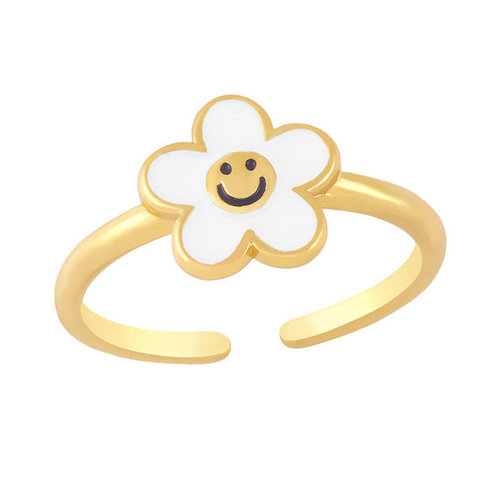 Wholesale color smiley face flowers electroplated copper rings JDC-RS-AS266 Rings JoyasDeChina white adjustable Wholesale Jewelry JoyasDeChina Joyas De China