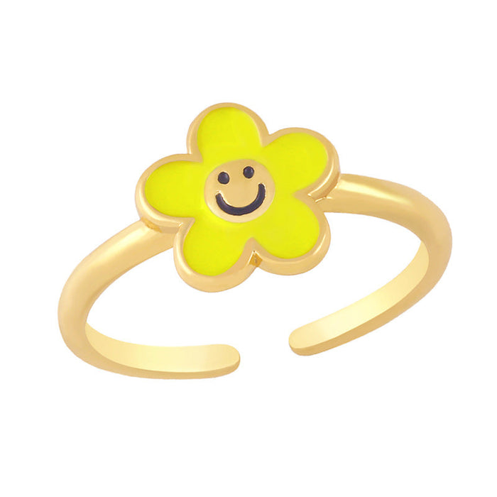 Wholesale color smiley face flowers electroplated copper rings JDC-RS-AS266 Rings JoyasDeChina yellow adjustable Wholesale Jewelry JoyasDeChina Joyas De China