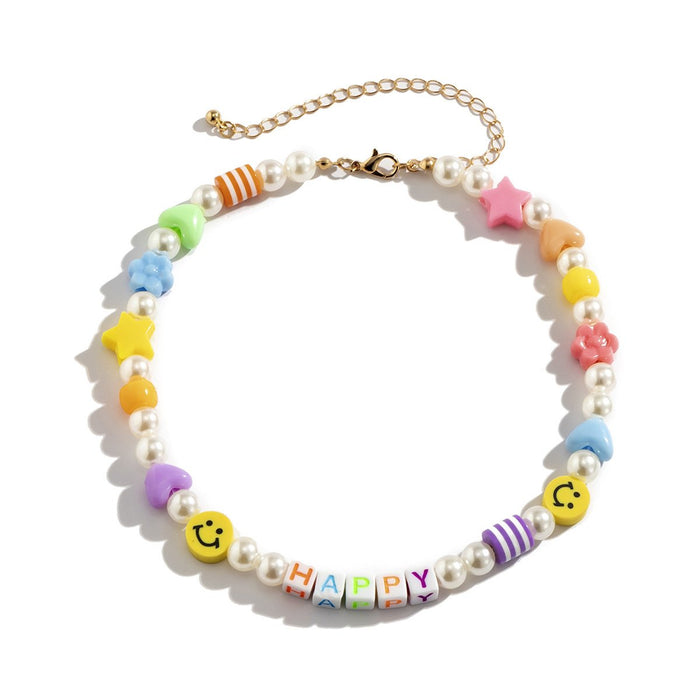 Bulk Jewelry Wholesale color soft pottery beaded soft pottery smiley face necklace JDC-NE-GSXR053 Wholesale factory from China YIWU China