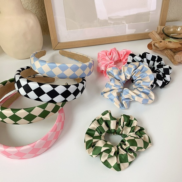 Wholesale color tie checkerboard Headband and Hair Scrunchies JDC-HS-W207 Hair Scrunchies JoyasDeChina Wholesale Jewelry JoyasDeChina Joyas De China