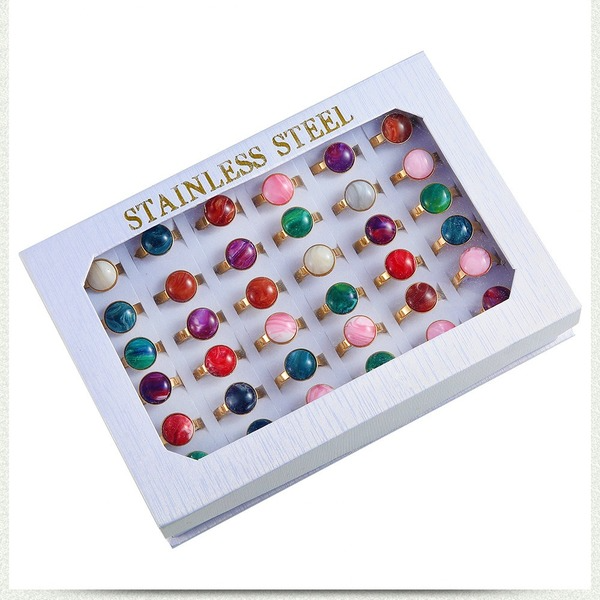Bulk Jewelry Wholesale color titanium steel stone multi-color 36 boxed cat's eye stone gold-plated ring JDC-MRS-BS018 Wholesale factory from China YIWU China