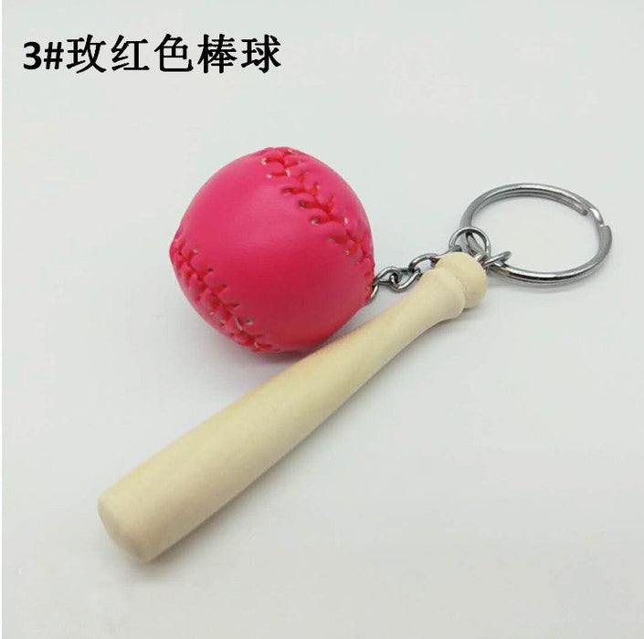 Wholesale color wood baseball bat baseball metal Keychains JDC-KC-YY133 Keychains JoyasDeChina rose red Wholesale Jewelry JoyasDeChina Joyas De China